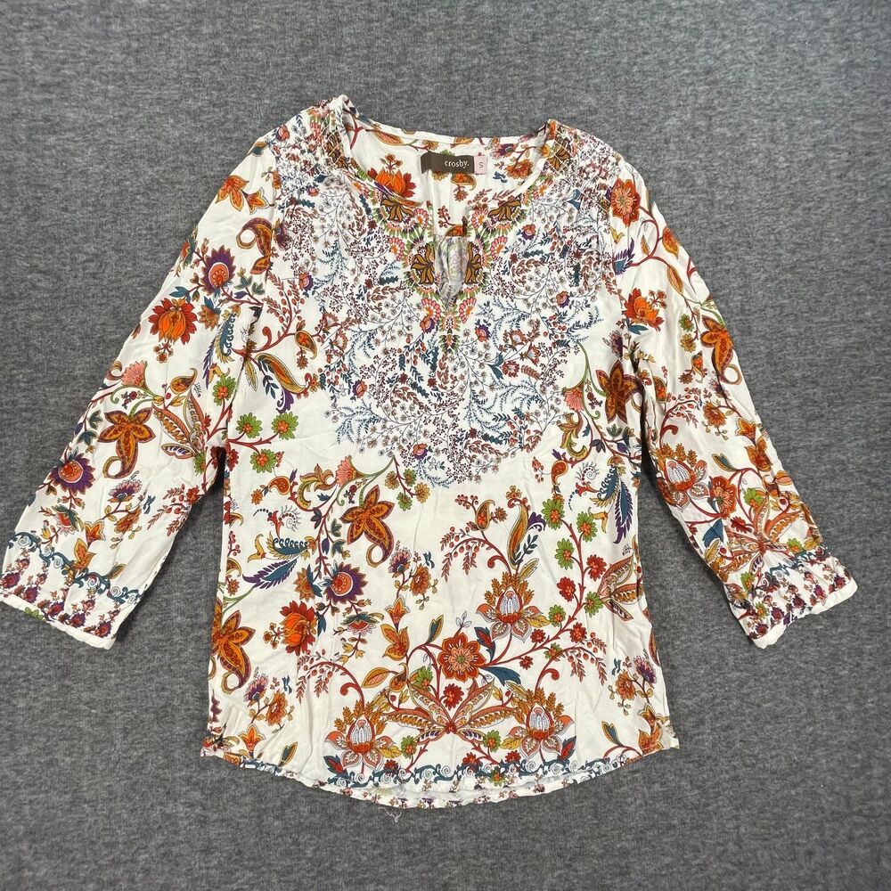 Crosby Bazaar Patchwork Boho Peasant Blouse Small Floral Paisley Tunic Top - Picture 3 of 9
